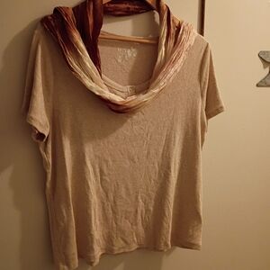 Terra & Sky Beige Ribbed Top with Brown Accent